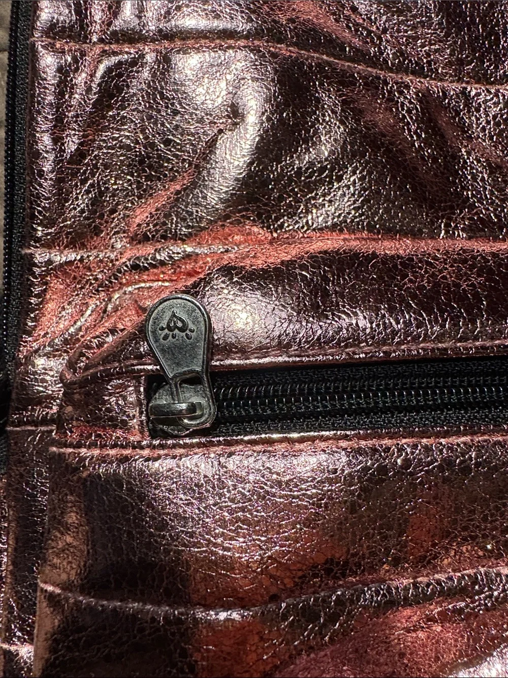 Justice Metallic Rose Gold Backpack with Black Pom